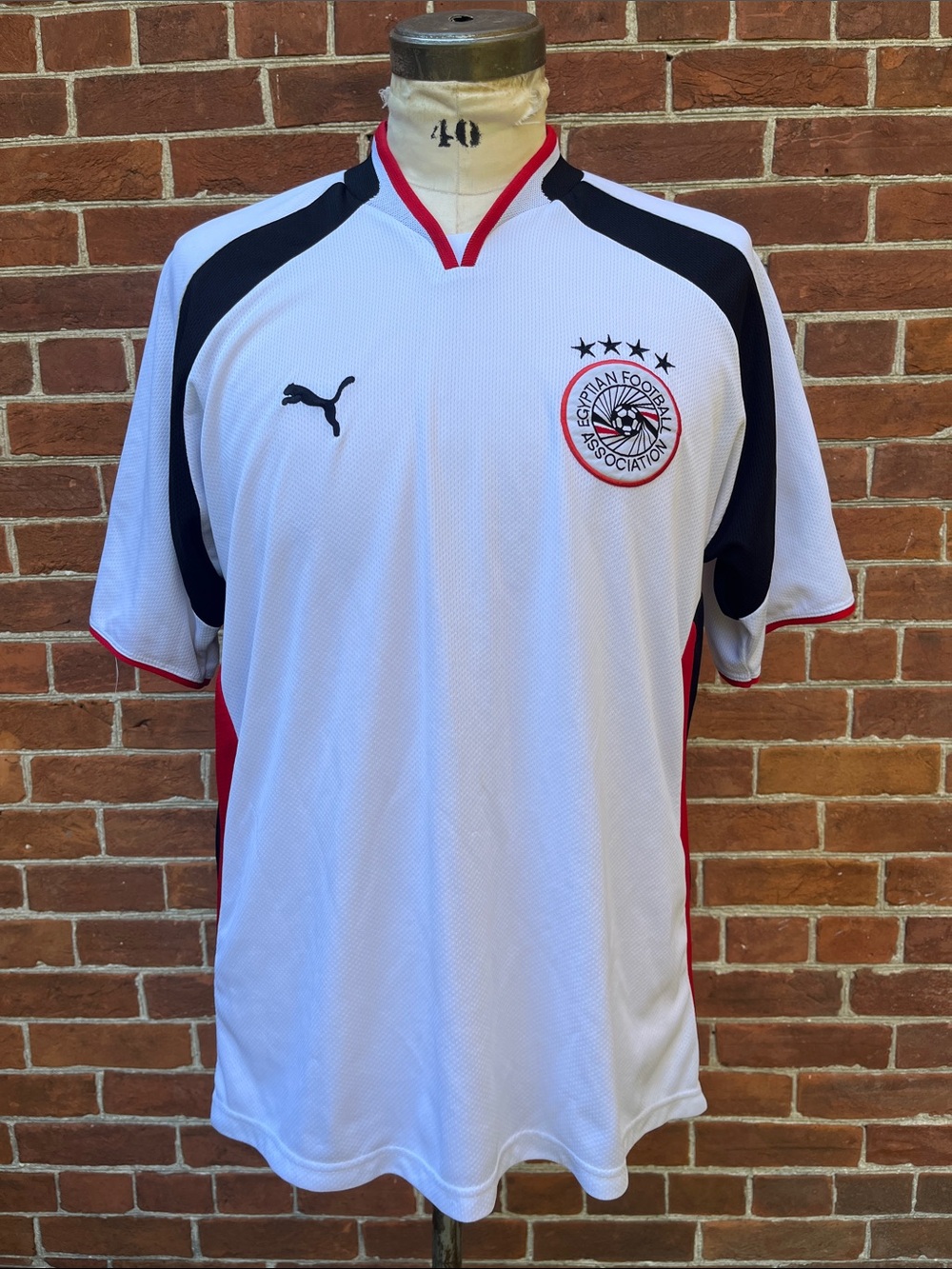 Vintage Puma Egypt Football Association Jersey Shirt White Black & Red